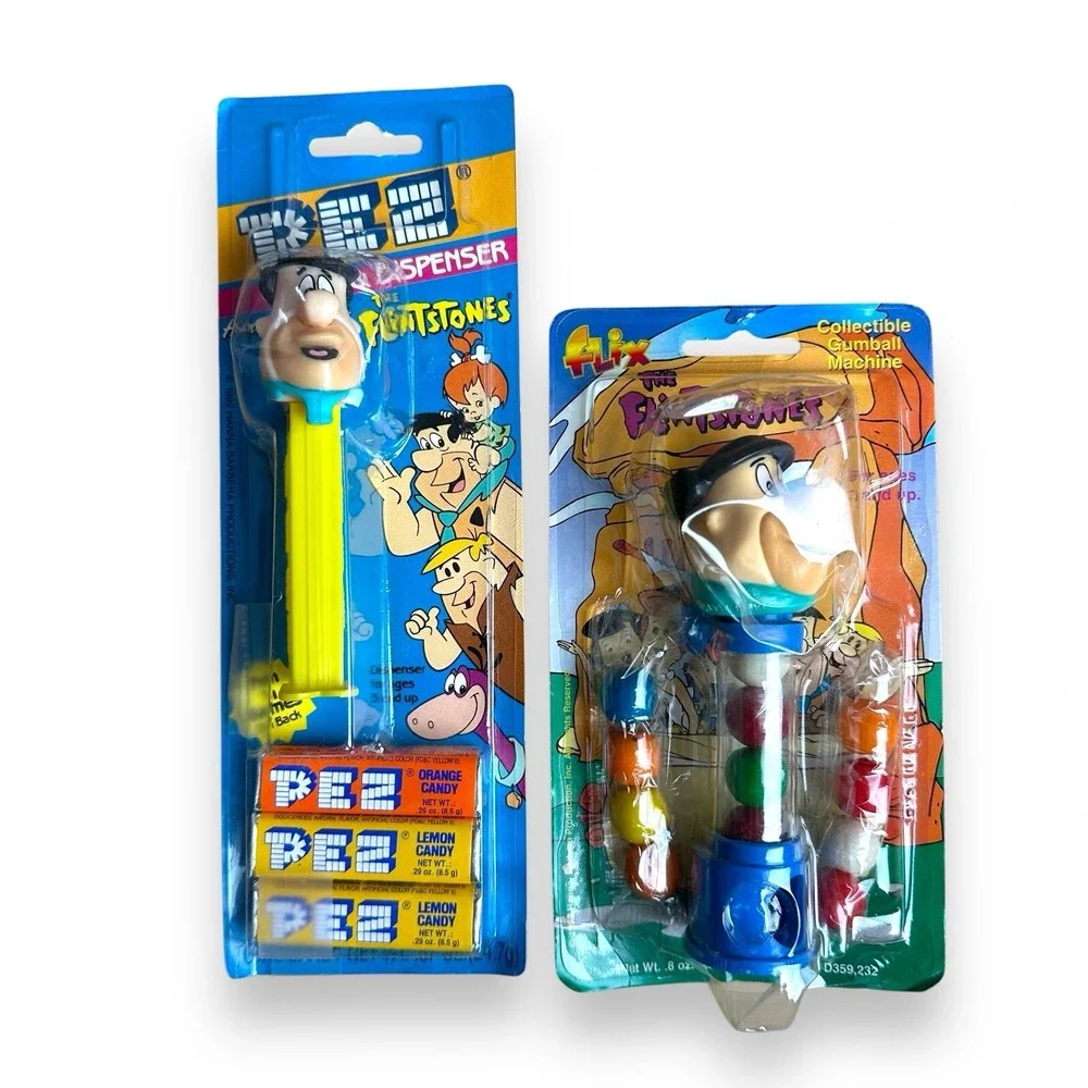 Vintage The Flinstones PEZ Dispenser & Collectible Flix‎ Gumball Machine Lot (2)